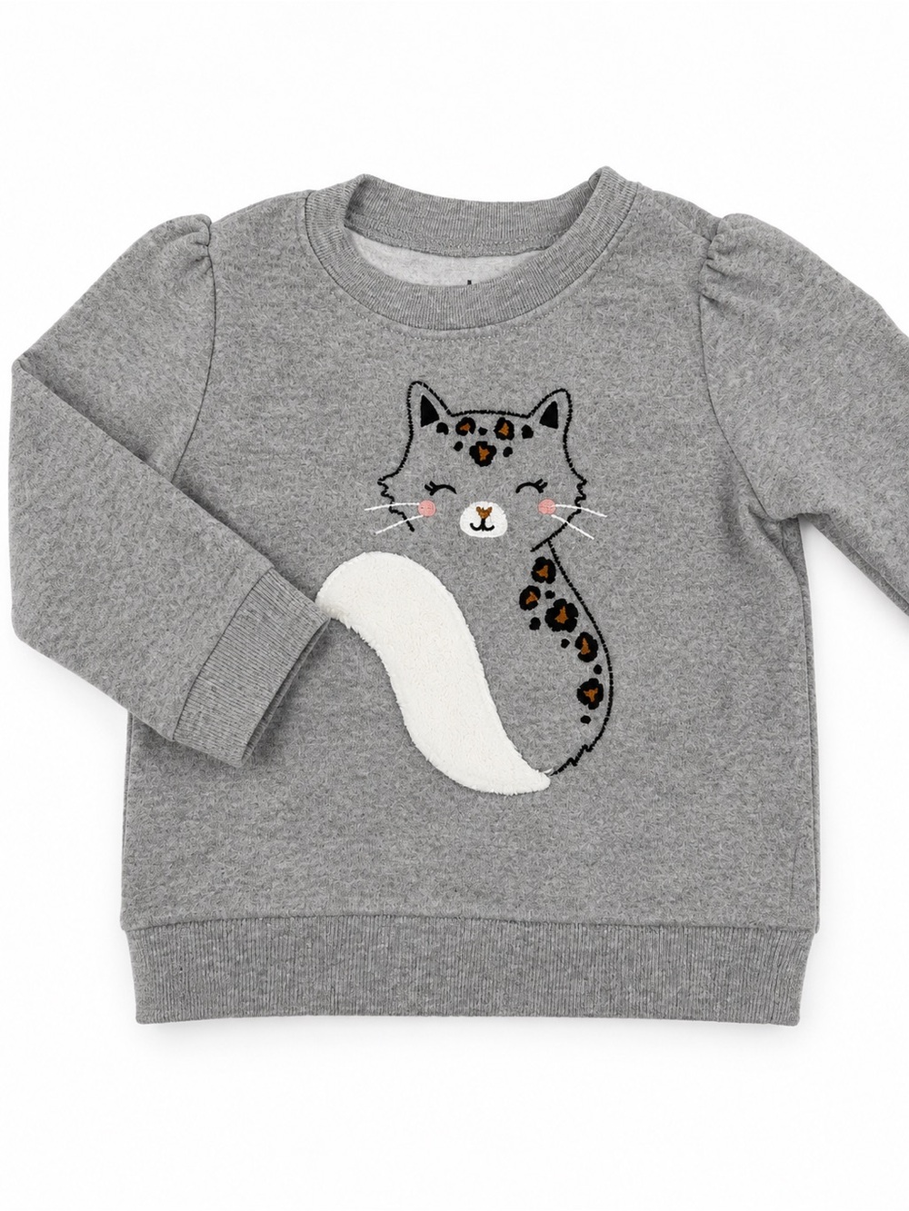 Carter's Gray Sweatshirt with Leopard-Accent Cat Graphic